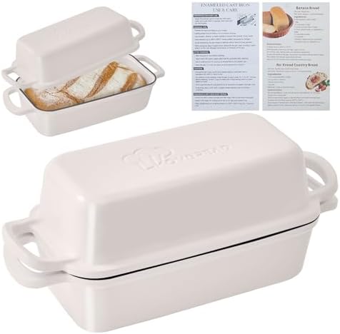 Cast Iron Loaf Pan with Lid 10x5 Inch Enameled Bread Loaf Pan for Sourdough, 2 Piece Set, Cream by Unknown