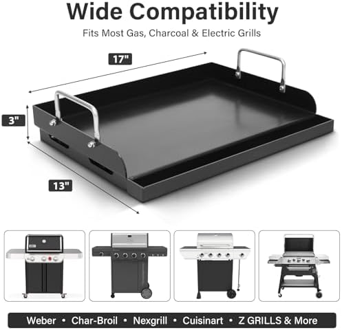 17" x 13" Nano-Ceramic Nonstick Cast Iron Griddle - Universal Flat Top with Grease Groove, Reinforced Ridges & High Sidewalls, Cooking Skillet Pan for Gas/Charcoal Grills & Stove Top - Image 2