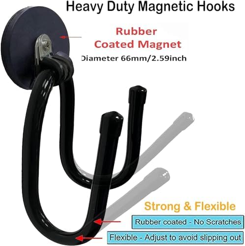 4 Pack Strong Garage Magnetic Hooks, Power Tool Organizer Rack, Heavy Duty Storage Utility Magnet Hooks for Power Drill,Garden Tools, Hose,Pegboard,Garage, Workshop for Indoor & Outdoor Hanging - Image 3