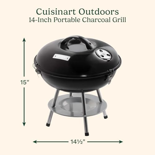 Cuisinart 14" Portable Charcoal Grill, Tabletop Outdoor Small Grill with Locking Lid and Dual Vents, Chrome Plated Travel Size BBQ Perfect for Camping, Tailgates, Cookouts, Black - Image 2