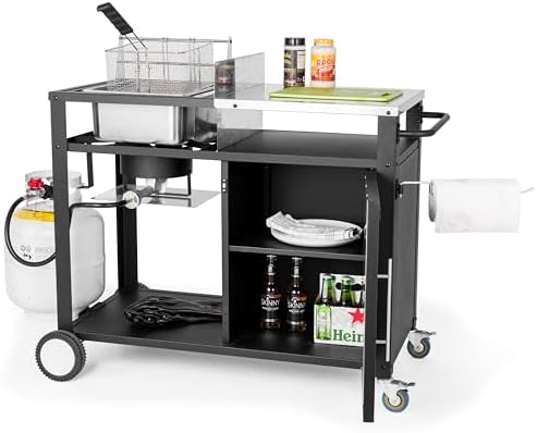 OuterMust Outdoor Propane Deep Fryer, 85,000 BTU Outdoor Fryer Station Movable Propane Fish Fryer Cart Stainless Steel Top & Storage Cabinet Ideal for Fish & Turkey Frying - Image 3