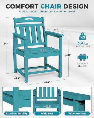 Ciokea HDPE Outdoor Patio Dining Table, All-Weather Furniture, Lake Blue - Image 5