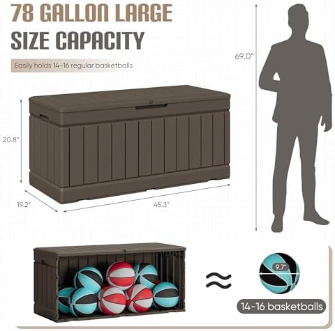 JUMMICO 78 Gallon Deck Box Waterproof Resin Outdoor Storage Box - Image 3