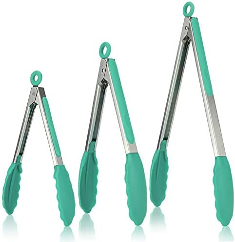 U-Taste Kitchen Tongs for Cooking, 600ºF Heat-Resistant Tps, 3Pcs/Aqua Sky by U-Taste