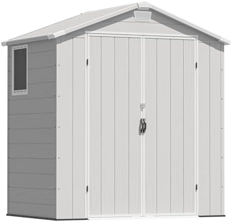 Greesum 6x4FT Plastic Outdoor Storage Shed with Floor, Light Gray - Image 7