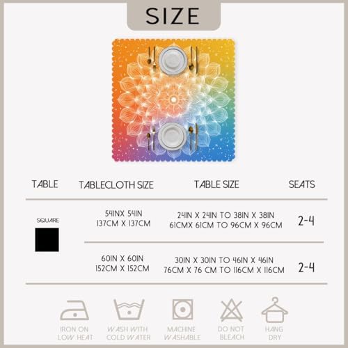 Mandala Tablecloth 54x54 Inch Square Rainbow Gradient Boho Mandala Tablecloths Polyester Table Cloth for Holiday Parties Kitchen Dining Indoor Outdoor - Image 6