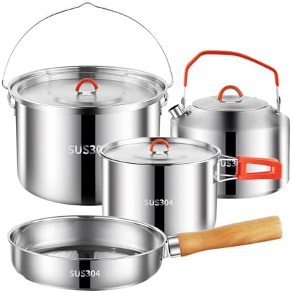 Camping Cookware Set 304 Stainless Steel Camping Pots and Pans Set by Unknown