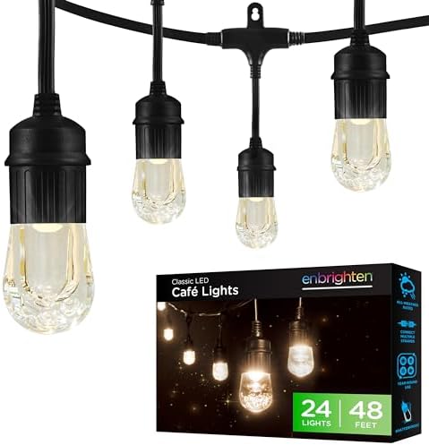 Enbrighten Classic Outdoor String Lights, 48ft, 24 Bulbs, White Light Only by Enbrighten