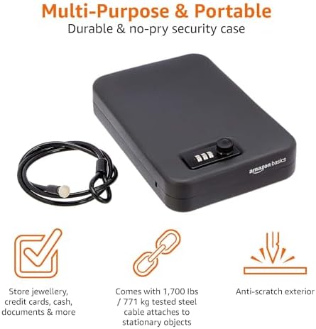 Amazon Basics Portable Security Case Lock Box Safe with Combination Lock for Valuables, Documents, College Dorm Room, XL, Black - Image 3