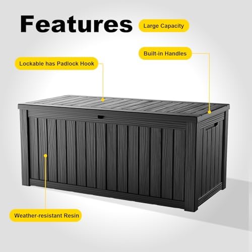 180 Gallon Resin Deck Box, Outdoor Storage Box, Waterproof UV Resistant，Weatherproof Organizer for Patio Furniture Cushions, Pool Accessories, Garden Tools, Indoor & Outdoor Use, Black - Image 4