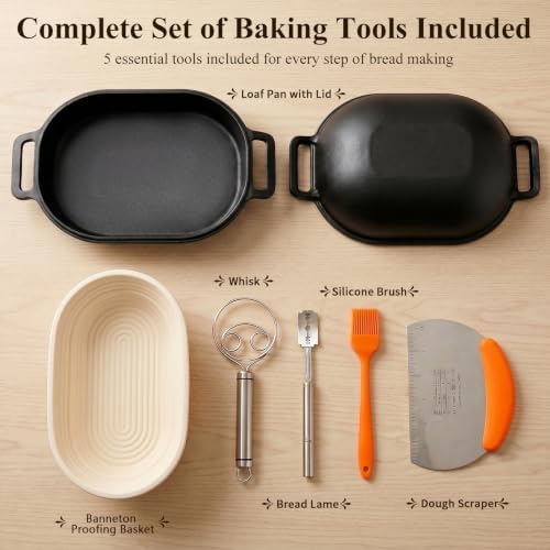 16"x10" Oval Cast Iron Dutch Oven for Bread Baking, Bread Loaf Pan With Sourdough Bread Making Kit, Pre-Seasoned Bread Dutch Oven With Lid, 9.5QT, 13 LBS Heavy Duty, Homemade Breadmaking - Image 3