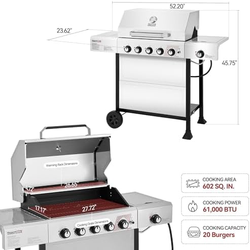 Royal Gourmet GA5401T 5-Burner BBQ Propane Gas Grill with Side Burner - Image 3