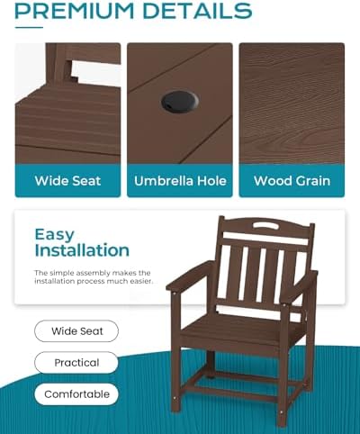 Ciokea HDPE Outdoor Patio Dining Table, All-Weather Furniture, Brown - Image 6