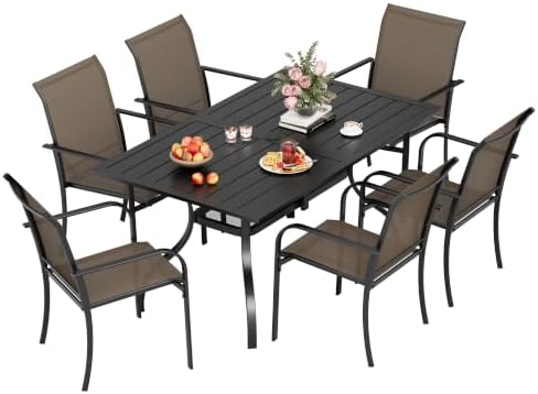 Incbruce 7 Pcs Patio Dining Set with Textilene Chairs and Rectangle Table (Brown) by Incbruce