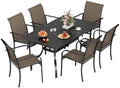 Incbruce 7 Pcs Patio Dining Set with Textilene Chairs and Rectangle Table (Brown) by Incbruce