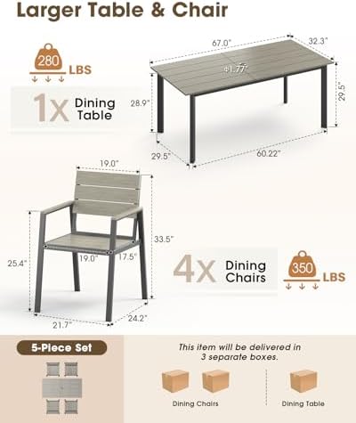 Outdoor Dining Set for 8, Aluminum Patio HDPS Outdooor Table and Chairs Set with Umbrella Hole, All Weather Patio Furniture Set, 10 Peice Patio Dining Table Set (Classic Gray) - Image 2