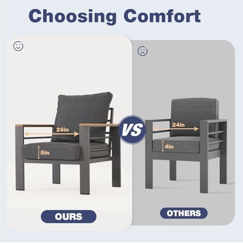 Aoxun Aluminum Patio Furniture Set 4 Seats, Dark Grey - Image 3