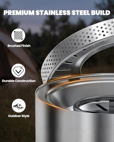 Ciays 19" Outdoor Propane Fire Pit with Wind Shield, Stainless Steel - Image 5