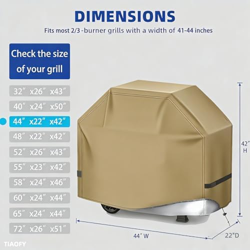 BBQ Gas Grill Cover for Outdoor, Anti-UV, Rip-Proof, 600D Oxford Fade Resistant Material, Barbecue Cover with Hook and Loop Straps & Adjustable Hem Drawstring (Beige, 44”x22”x42”) - Image 2