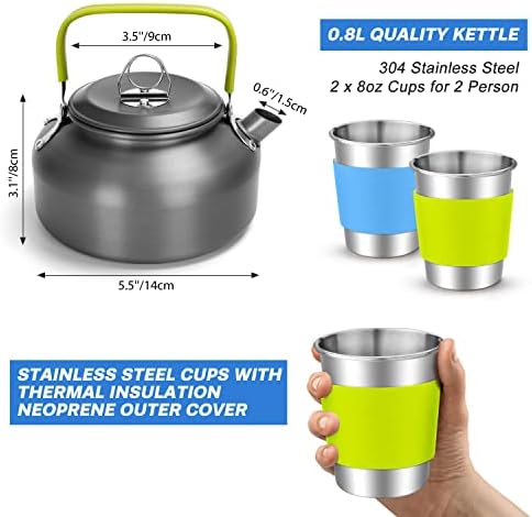 Odoland 19pcs Camping Cookware Mess Kit, Non-Stick Pot Pan Kettle Set for 2 - Image 2