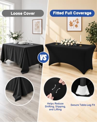 Smiry 10 Pack Spandex Table Cloth 6FT, Elastic Fitted Black Tablecloth - Image 5