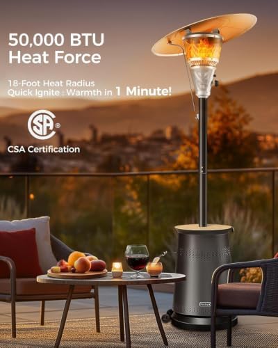 50,000 BTU Patio Heater for Outdoor Use With Adjustable Heat Focusing Top, Portable Propane Patio Heater with Wheels, Stainless Steel Burner for Porch, Deck, Garden, Commercial (Black) - Image 6