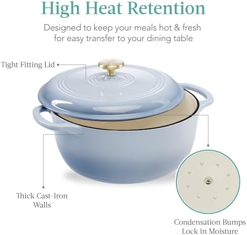 Best Choice Products 7.5 Quart Enamel Cast-Iron Round Dutch Oven, Family Style Heavy-Duty Pre-Seasoned Cookware for Home, Kitchen, Dining Room, Oven Safe w/Lid, Dual Handles - Cornflower Blue - Image 5
