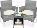 Best Choice Products 3-Piece Outdoor Wicker Conversation Bistro Set, Space Saving Patio Furniture for Garden w/Side Table - Gray/Cream by BestChoiceProducts