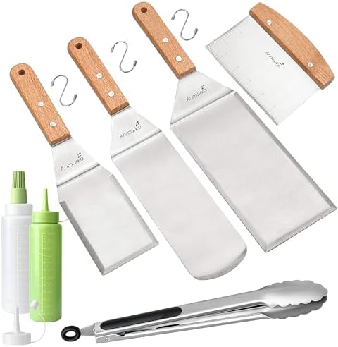 Metal Spatula Set - Griddle Accessories kit - Grill Flat Spatula Pancake Flipper Hamburger Turner - Metal Utensil Great for BBQ Grill Flat Top - Cast Iron Griddle Accessories - Commercial Grade by Anmarko