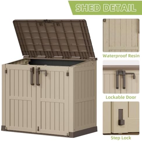Outdoor Storage Box 36 Cu Ft with Lockable Doors, Portable Horizontal Outdoor Storage Shed -Waterproof Outdoor Storage Cabinet for Garden Brown-Beige - Image 2