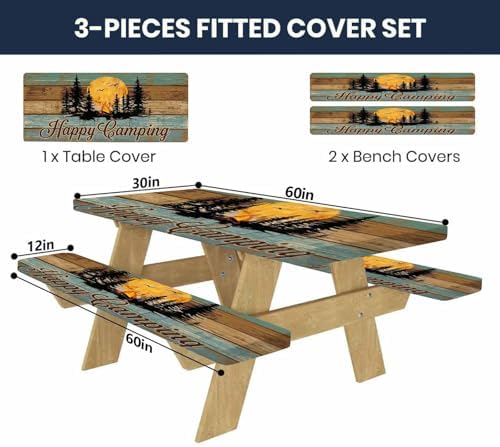 CAPSCEOLL Fitted Picnic Table Cover with Bench Covers 5ft - Camping Fire - Image 2
