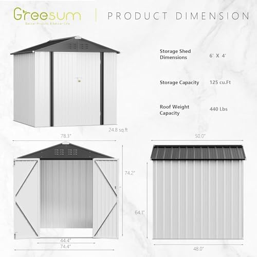 Greesum 6x4FT Outdoor Storage Shed, Utility Tool Shed, White - Image 3