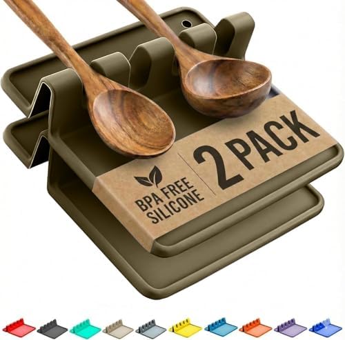 2 Pack Stone Silicone Kitchen Spoon Rest for Stove Top Spoon Holder Set by CoolerKitchen