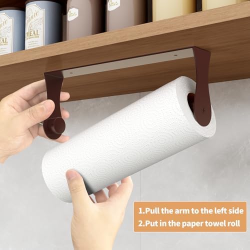Paper Towel Holder Under Cabinet, Wall Mount, Adhesive or Drilling, Brown - Image 3