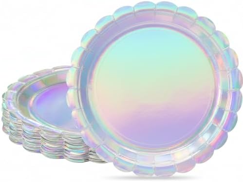 NatNarr 30 Pack Iridescent Plates, 7" Holographic Dessert Cake Plates by NatNarr