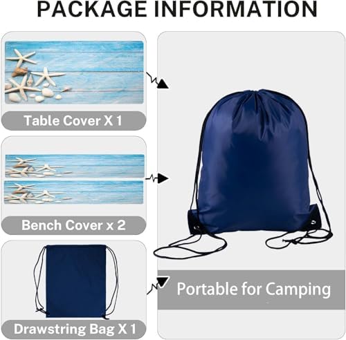 CAPSCEOLL Picnic Table Cover with Bench Covers 8ft - Summer Blue Wood - Image 5