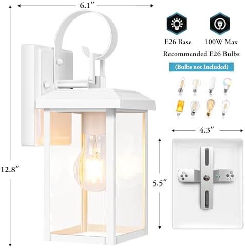 BesLowe 2-Pack Outdoor Wall Light Fixtures, Modern Porch Sconces, White - Image 5