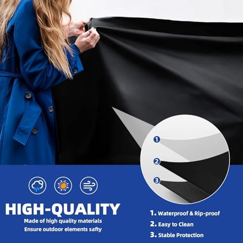 BBQ Gas Grill Cover for Outdoor, Anti-UV, Rip-Proof, 600D Oxford Fade Resistant Material, Barbecue Cover with Hook and Loop Straps & Adjustable Hem Drawstring (Black, 65”x24”x44”) - Image 3