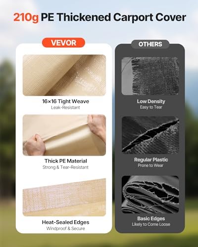 VEVOR Carport Replacement Canopy Cover, 10 x 20 ft Potable Garage Tent Top Tarp with Sidewalls, UV-Resistant & Waterproof, Heavy Duty Car Shelter Tarp with Ball Buggees, Beige, Frame Not Included - Image 5