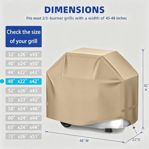 BBQ Gas Grill Cover for Outdoor, Anti-UV, Rip-Proof, 600D Oxford Fade Resistant Material, Barbecue Cover with Hook and Loop Straps & Adjustable Hem Drawstring (Beige, 48”x22”x42”) - Image 2