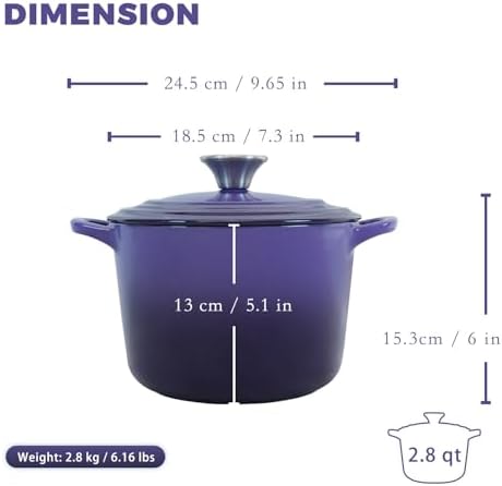 Flavehc Dutch Oven Pot with Lid 2.8 Qt Cast Iron Dutch Oven for Bread Baking, Purple Enameled Cast Iron Soup Pot, Small Deep Dutch Oven for Soup, Stews & Small Family Meals - Image 4