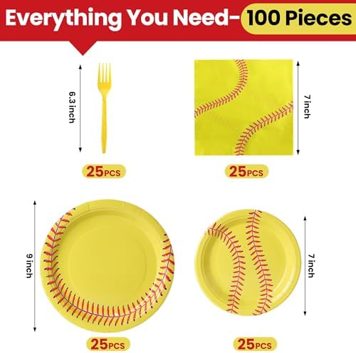 100 Pcs Disposable Softball Party Tableware Set for 25 Guests - Image 2