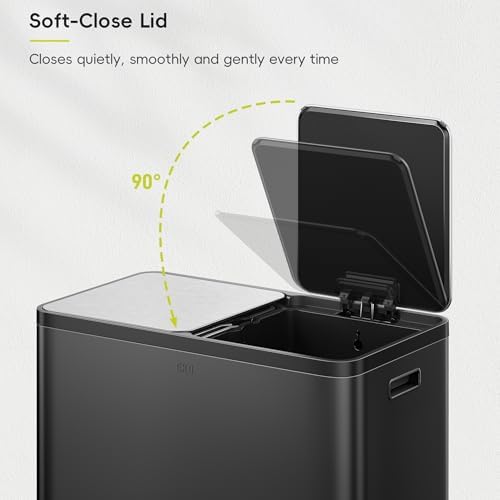 EKO EcoCasa Plus 2 x 10.6 Gal (2 x 40 L) Dual Trash Can for Kitchen, Large Stainless Steel Step-On Garbage Can, Trash and Recycle Bin Combo with Soft-Close Lids, Removable Buckets, Matte Black - Image 5