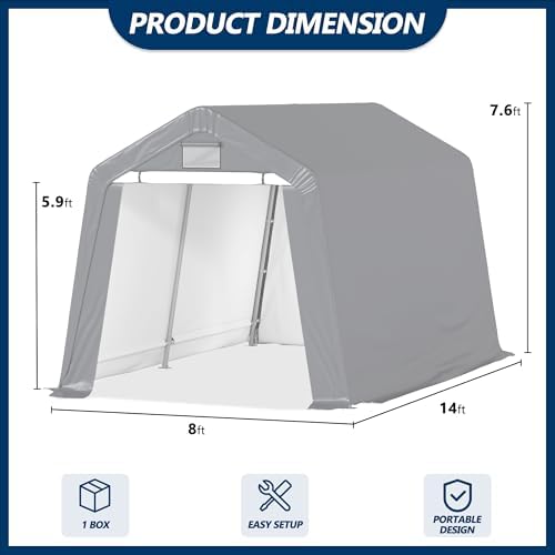 COVERONICS 8' x 14' Outdoor Portable Storage Shelter Shed, Grey - Image 2