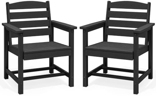 SERWALL Patio HDPE Dining Chairs Set of 2 with Arms, Black by SERWALL