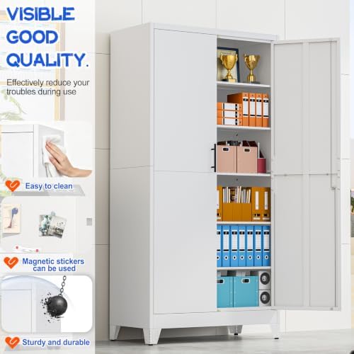 GAIOUS 79" Tall Metal Storage Cabinet with Lock,2 Door Steel Bookcase White - Image 3