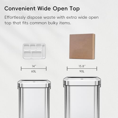 EKO Urban 24 Gallon/ 90 Liter Open Top Stainless Steel Slim Commercial Trash Can, Tall Kitchen Garbage Bin, Heavy-Duty Commercial Grade Large Trash Can for Home, Office, Hotel, Cafe, Restaurant, Dorm - Image 5