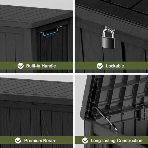 150 Gallon Outdoor Deck Box, Lockable Waterproof Outdoor Storage Boxes For Garden Tools,Indoor Cushions,Accessories Outside Storage Resin Weatherproof Container(Black) - Image 6