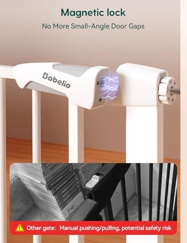 Babelio 29-43" Magnetic Baby Gate for Stairs,Doorways House,Kitchen,30" Tall Pet Door with Baffles,Pressure Mounted & Dual-Lock Design Safety for Kids Toddler,Auto-Close/Hold-Open,White - Image 2
