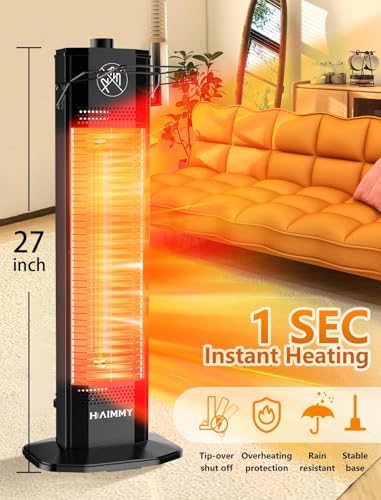 Outdoor Electric Patio Heater, Haimmy 27- inch Outdoor Electric Patio Heater, 1200W Instant Heating, 2 Heat Levels, Tip-Over & Overheat Protection, IPX5 Waterproof Tower Space Heater - Image 2